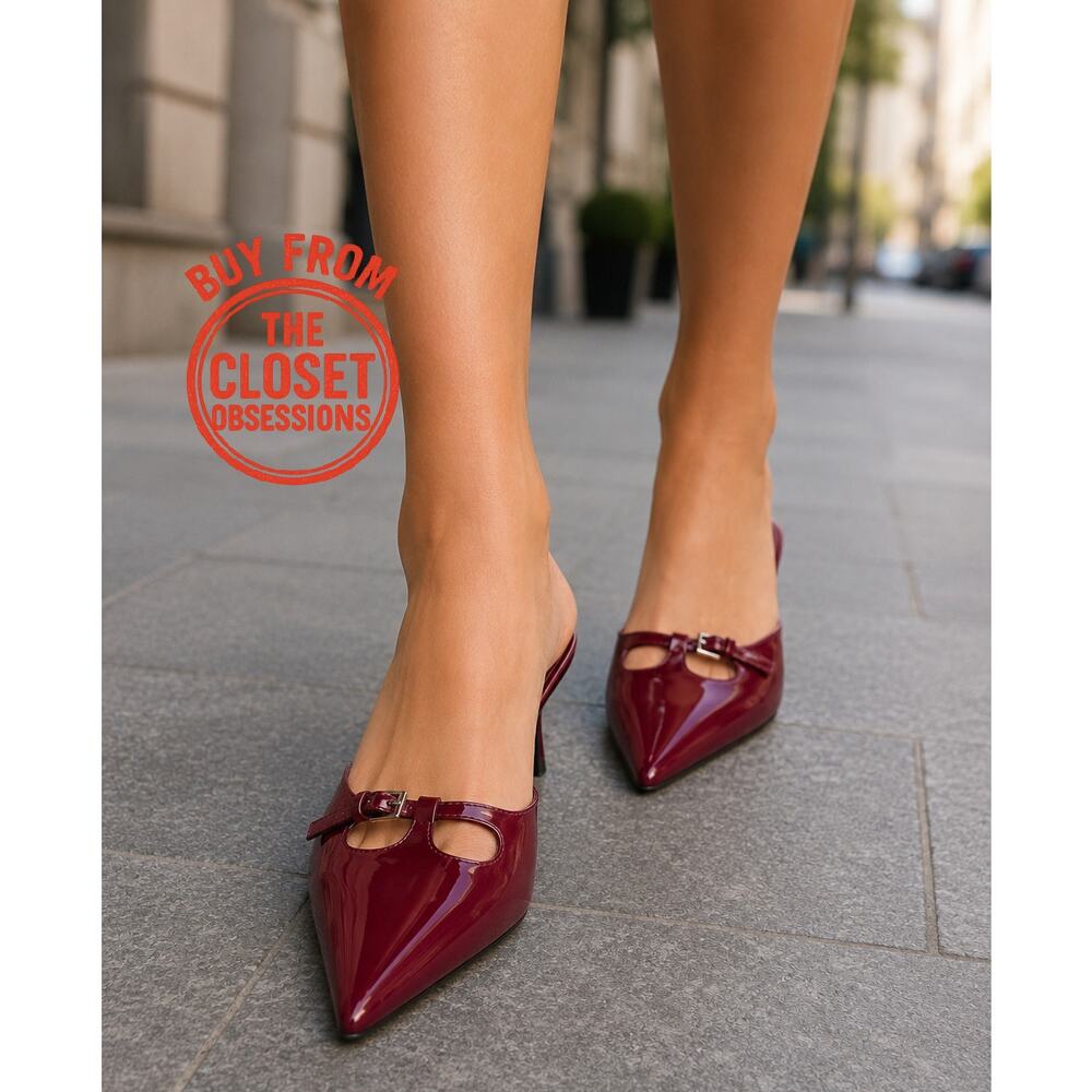ZARA Burgundy Patent Pointed Toe Slip-On Heeled Mules NWT – Size 6.5 & 8 - Picture 3 of 16